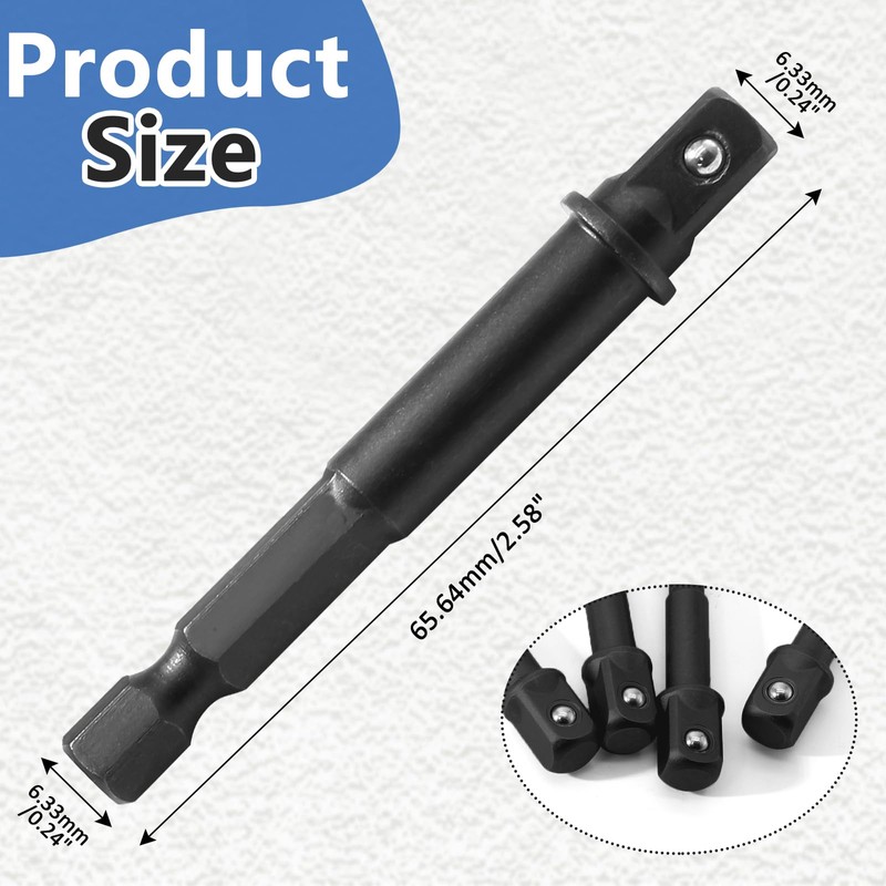 Uenhoy 10 Pack 1/4" Impact Adapter Set, Black Square Socket