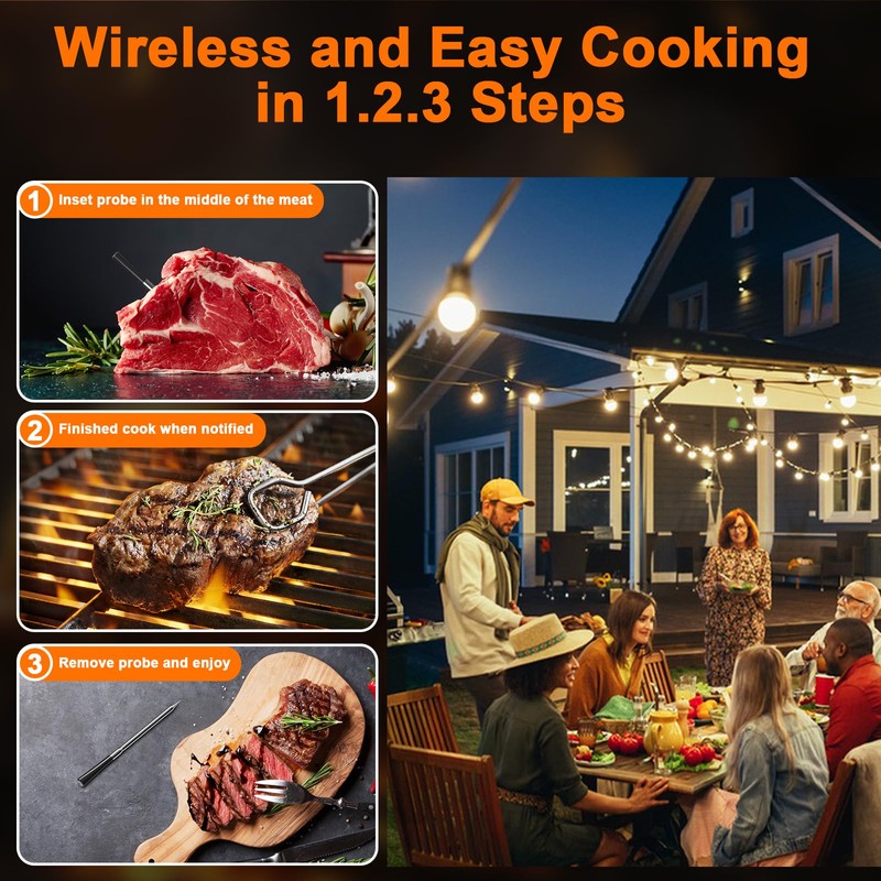 2 Probes Wireless Meat Thermometer with LCD Screen, 700FT Digital