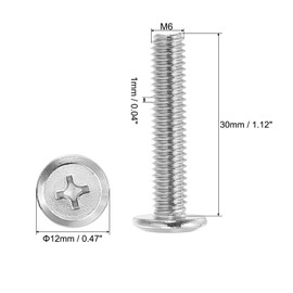 PATIKIL Flat Round Head Phillips Screws, 8 Pack M6-1 x 30mm Binding Screws 304 Stainless Steel 18-8 Full Thread, Phillips Drive Machine Screw Furniture Screw Connector Bolts