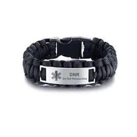 LF Mens Stainless Steel DNR Medical Alert Outdoor Black Rope Paracord Survival Medical ID Bracelet Sos Emergency Cuff Bracelets for Adult Hiking Camping Hunting Activities,Do Not Resuscitate