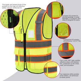 A-SAFETY Hi Vis Vest Yellow Mesh - Reflective Safety Vest with Adjustable Straps, Sizes L - High Visibility Construction Vest