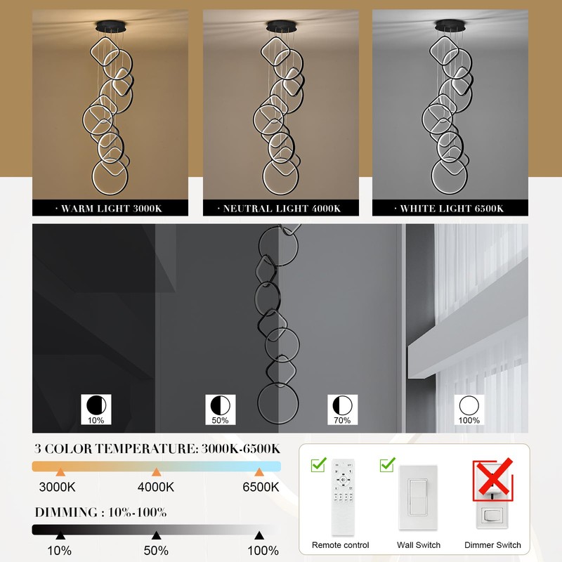 AIRYPHANT Modern LED Chandelier High Ceiling Staircase Chandeliers Foyer Lighting