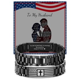 VNOX Christian Religious Gifts for for Husband, to My Husband Bracelet with Cross American Flag Bracelets USA Patriotic Christmas Birthday Fathers Day Christmas Aniversary Unique Gifts for Him,1