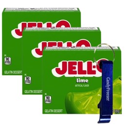 Candy Freezer Gelatin Dessert Mix - 3 oz Boxes (Pack of 3) - With Bottle Opener Keychain (Lime) - Keychain