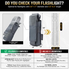 OneTigris Tactical Flashlight Holster for Duty Belt, MOLLE Flashlight Pouch Holder with D-Ring, 500D Nylon EDC Case for Law Enforcement, Security & Night Walking (Fits Streamlight/Fenix)