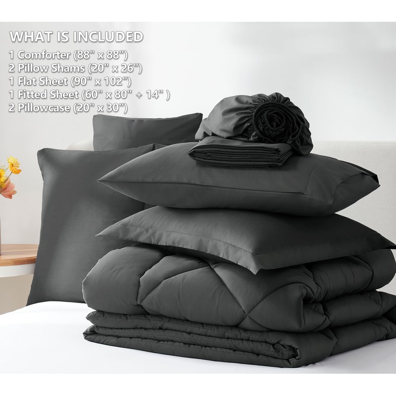 CozyLux Queen Comforter Set Dark Grey - Bed in a