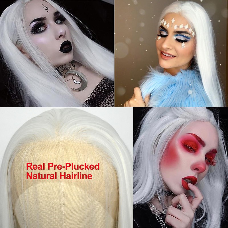 BLUPLE Long Straight Lace Front Wigs #1001 Platinum White Natural