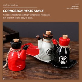 Luxshiny 2pcs Ceramic Soy Sauce Dispenser Japanese Style Oil Dispenser Ponzu Vinegar Dispenser Shoyu Soy Sauce Bottle with Cork Stopper Liquid Condiment Storage Jar for Kitchen 200ml