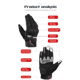 Motorcycle Gloves Inside Steel Protection for Knuckle for Men and Women, Full Finger Touchscreen Motorbike Gloves for BMX ATV MTB Riding, Road Racing, Cycling, Climbing, Motocross (Red, Medium)