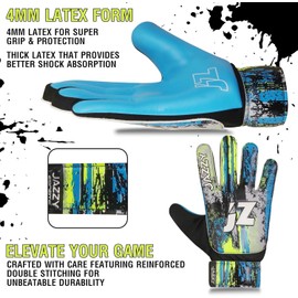 Jazzy Sports Soccer Goalie Gloves,Funky Football Goalkeeper Gloves for Kids Boys Children Youth with 4mm Latex for Strong Grip (Cyan 1, Size 3 Suitable for 5-6 Years)