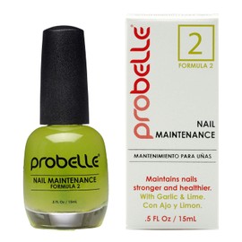 Probelle Formula 2 Nail Maintenance with Garlic and Lime, Nail Hardener and Strengthener with Fungal Protection and Color protection .5 fl oz/ 15 mL