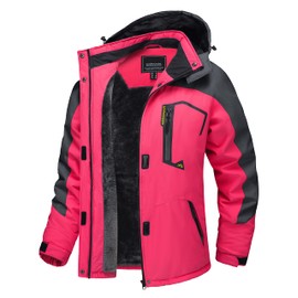 TACVASEN Women's Winter Jacket Waterproof Ski Snow Jacket Fleece Windproof Mountain Windbreaker Skiing Hiking Softshell Hooded Jacket