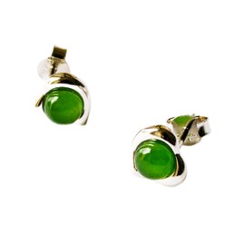 Lovasong French Touch Genuine Nephrite Jade Sterling Silver hypoallergenic Stud Earrings Silver and Jade Combination Healing Protection Chic Elegant Gift for Loved Ones