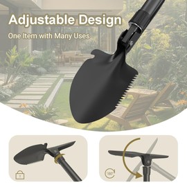 T TOVIA Folding Shovel,High-carbon Alloy Steel Garden Trowel,Multifunctional Camping Shovel for Gardening,Digging Dirt,Camping,Backpacking,Hiking.(Black, Weight 356 Grams)