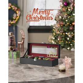 SONGMICS Watch Box, 6-Slot Watch Case Organizer with Large Glass Lid, Removable Pillows, Christmas Gift, Black Synthetic Leather, Wine Red Lining UJWB006R01