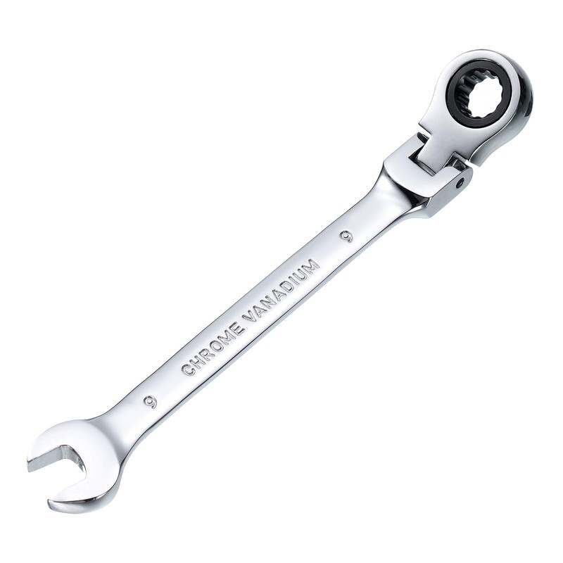 sourcing map Flex-Head Ratcheting Wrench 9mm 180° Rotating Head Metric