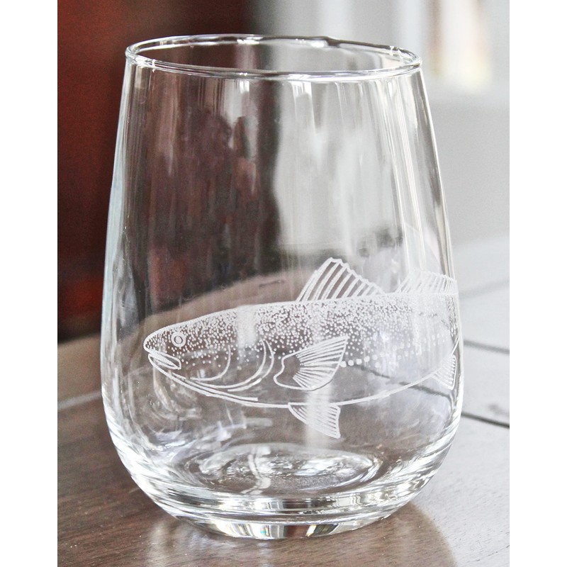 HullSpeed Designs Redfish Engraved Stemless Wine Glasses (Set of 2)