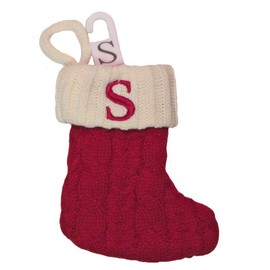 St. Nicholas Square Red and White Mini 8-inches Cable Knit Monogram Stocking - Letter S