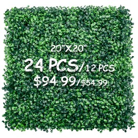 Decwin 20''x20'' 24 Pieces (66.6 Sq.Ft) Artificial Hedge Boxwood Panels UV Protected Faux Topiary Grass Wall Panels Green Greenery Hedge Plants Backdrop for Indoor Outdoor Garden Backyard Patio
