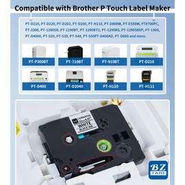6 Pack Label Maker Tape 12mm 0.47 Laminated White Compatible with Tze-231 Brother Label Tape, Replacement for Brother P Touch Label Maker PTH110 PTD210 PTD220 PT-P710BT PTD400