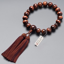 [Butsudanya Takita Shoten] Kyoto Prayer Beads, Men's, Red Tiger Eye Stone, 18 Beads, Pure Silk Head, Rosary Bag Included, Men's Prayer Beads for All Sects, Certificate Included