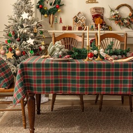 Softalker Christmas Checkered Tablecloth Rectangle - Green Buffalo Plaid Linen Cotton Gingham Xmas Table Cloths, Winter Farmhouse Table Decorations for Dining/Parties/Holiday, 60 x 84 Inch