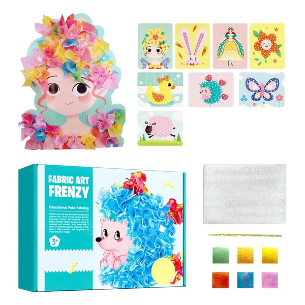 Fabric Art Frenzy - Paper Craft Kit for Girls Age 3-8, Childhood Infinite Dream Hand-Painted, DIY Poke Art Crafts Kit for Kids, Princess Dress-Up with Watercolor Painting, Paper Craft Kit for Kids