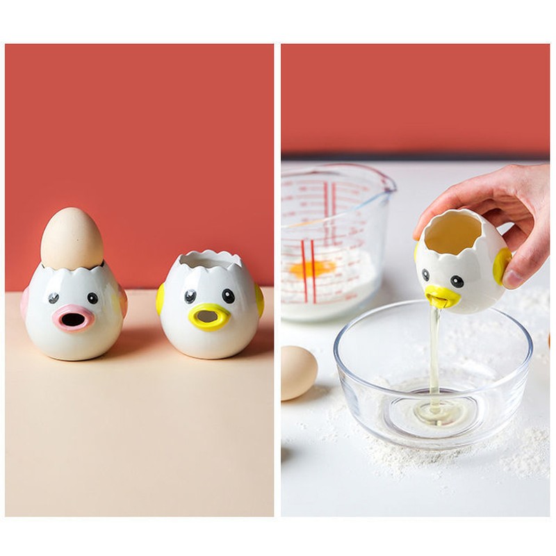 2pcs Egg Separator Ceramic Chicken Shaped Egg Yolk White Filter