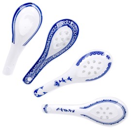 VanEnjoy Set of 4 Chinese/Japanese Ceramic Soup Spoons, Tradition Blue and White Ceramic Spoon Suitable for Soup