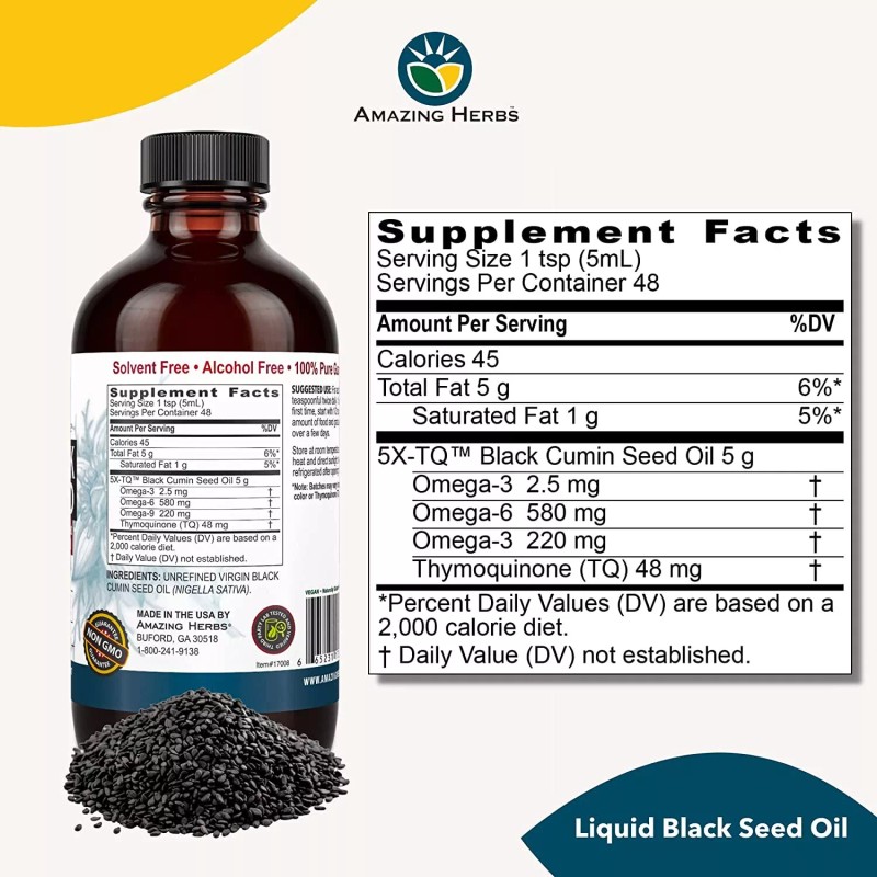 Amazing Herbs Egyptian Black Cumin Seed Oil 100% Pure Mild