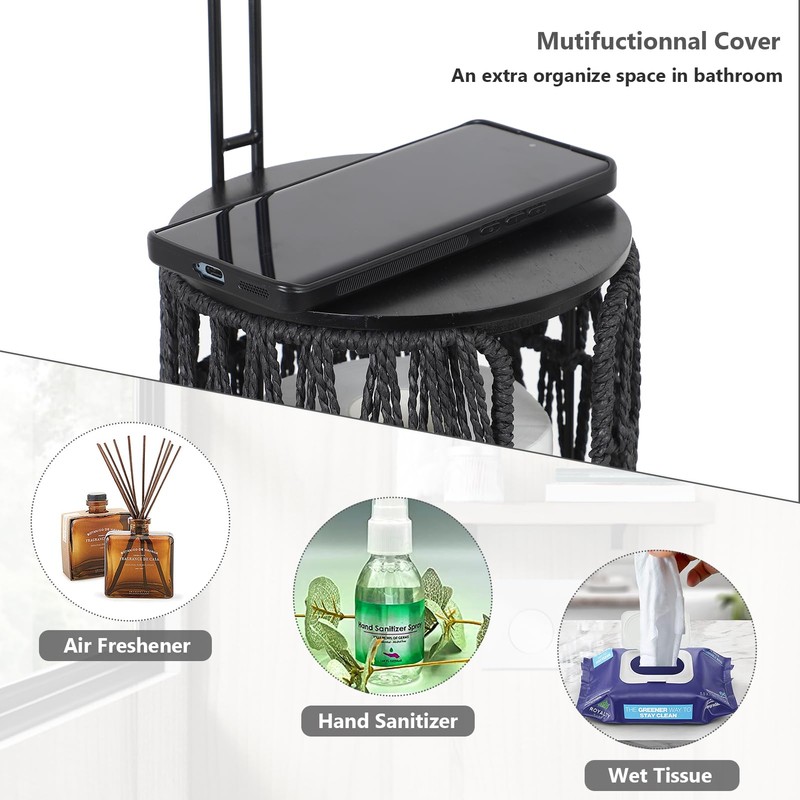 Black Freestanding Toilet Paper Holder with Storage,3 Rolls of Tissue