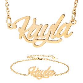 HUAN XUN Kayla Name Charm Necklace & Bracelet Gifts for Womens