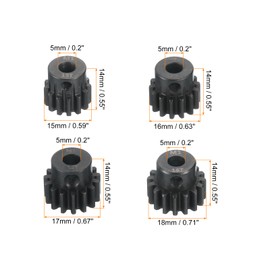 MECCANIXITY 4Pcs RC M1 Motor Pinion Gear 5mm Shaft 13T/14T/15T/16T Hardened Pinion Gears Carbon Steel for 1/8 RC Model Car Boat Drone
