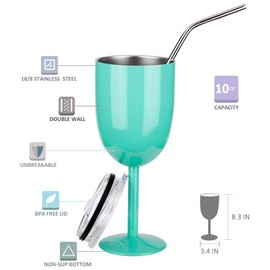 Stainless Steel Wine Glasses Cups.Double Walled Vacuum Insulated Wine Tumbler With Lid and Straw.Friendship,Christmas,Birthday Gifts for Women Men Friends Dad Mom(10oz Mint Green)