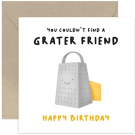 Old English Co. Funny Birthday Card for Friend - 'Grater Friend' Cheese Pun - Cute Birthday Greeting Card For Her or Him - Humorous Birthday Card for Family | Blank Inside