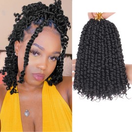 Leeven 8 Packs 10 Inch Passion Twist Hair for Women Natural Black Bomb Pre Twisted Water Wave Crochet Braids Hair Pre Looped Curly Bohemian Synthetic Braiding Hair Extensions 12 Strands/Pack #1B