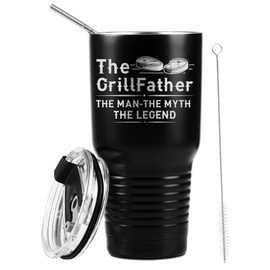 Onebttl Grilling Gifts for Men Dad BBQ Tumbler - Barbecue Chef Gifts for Smoker Dad Him Grandpa Son Brother Uncle - 30oz Stainless Steel Tumbler Cup with Straw & Lid - The GrillFather
