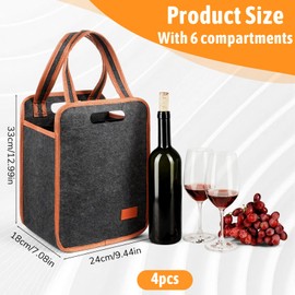 SHENLIU 4 Pcs 6 Bottle Wine Tote Bags, Insulated Thermal Padded Wine Bottle Carrier Tote with Cushion Separator Reusable Wine Bags Wine Gift Bag for Travel Camping Party Picnic Wine Lover Gifts