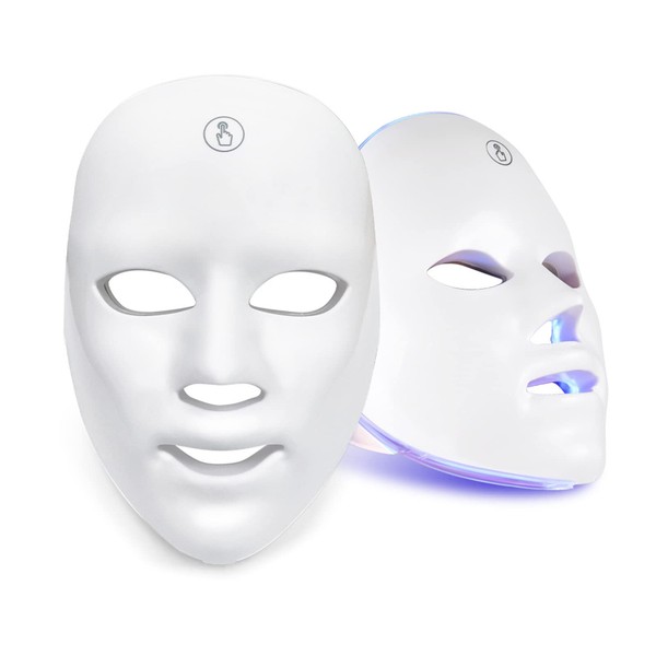 LED Face Mask, Photon Therapy Mask, Wireless, 7 Colours, Skin Rejuvenating LED Face Mask for Anti-Ageing, Bleaching, Reduces Pimples (A)