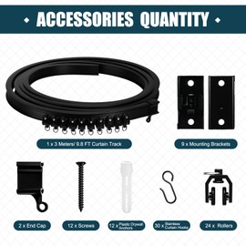 Jetec 9.8 Feet/ 3 Meters Flexible Bendable Ceiling Curtain Track, Mount for Rail with Curtain Tracks System Bunk Bed Window, Room Divider, Door, Shower, Rv(Black)