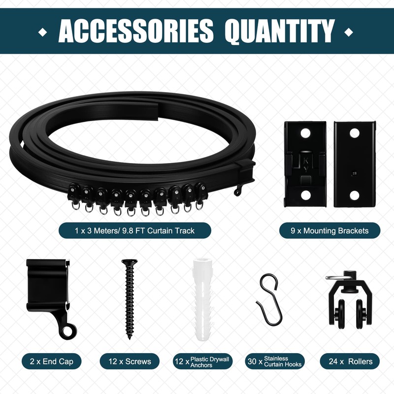 Jetec 9.8 Feet/ 3 Meters Flexible Bendable Ceiling Curtain Track,