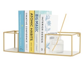 Urban Lifestyle Gold Iron Floating Wall Shelf, Modern Wall-Mounted Storage & Display Rack with Open Frame Design, Decorative Organizer for Living Room, Bedroom, or Office