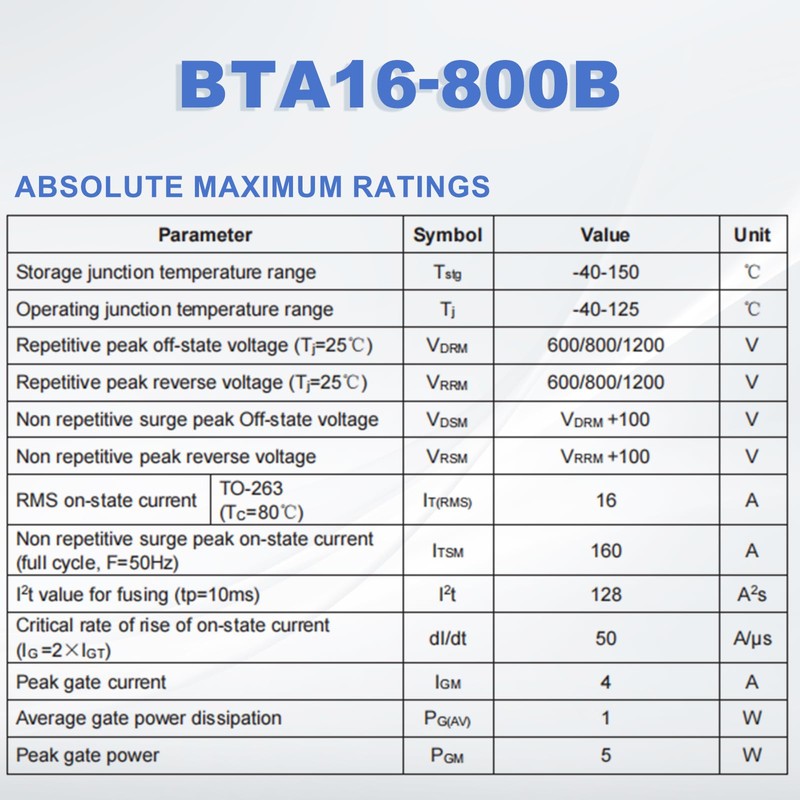 sourcing map 5 Pcs Bidirectional Thyristor BTA16-800B TO-220 800V 16A