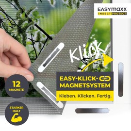EASYmaxx Fly Screen for Windows with Pollen Protection & Magic Click Mosquito Net Can Be Cut to Size for All Windows up to 150 x 130 cm Easy to Install with 12 Magnets - No Drilling or Screws [Pack of