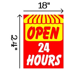 CommerceSigns Open 24 Hours | Retail Window Display Sign | 18"W x 24"H