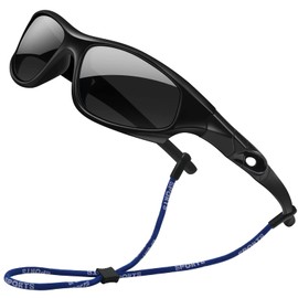 AHXLL 2Pack Flexible Kids Polarized Sunglasses For Boys Girls With Strap, Sport Sunglasses for Children Age 3-10 (Black+ Blue Dark Blue)