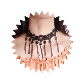 TseenYi Lace Choker Necklace Gothic Tassel Pendant Choker Collar Crystal Flower Choker Cosplay Carnival Ball Party Jewelry for Women and Girls Christmas Festival Gift (black)