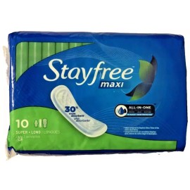 Stayfree Maxi Pads Super Long Multi Fluid Absorption 10 Count, Discontinued