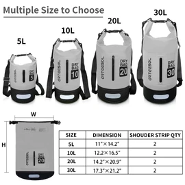 Waterproof Dry Bag, 5L/10L/20L/30L Waterproof Backpack Dry Sack Rucksack, Swim Bag with Adjustable Shoulder Straps, for Beach Swimming Kayaking Hiking Boating Canoeing Surfing Fishing