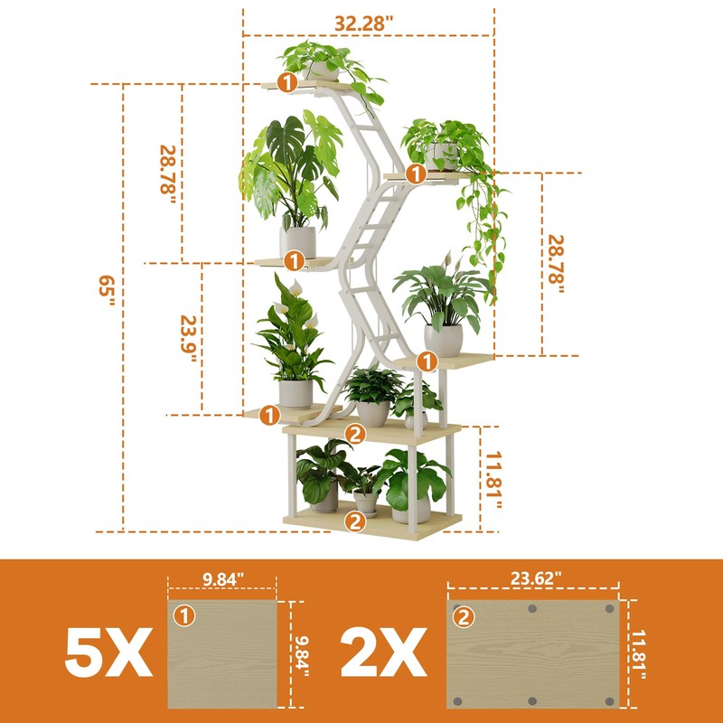 MemoCastle White Plant Shelves with Grow Lights: 7-Tier 65" Tall